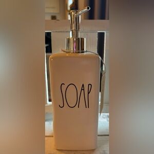 Rae Dunn Cream Ceramic Soap Dispenser with Silver Pump